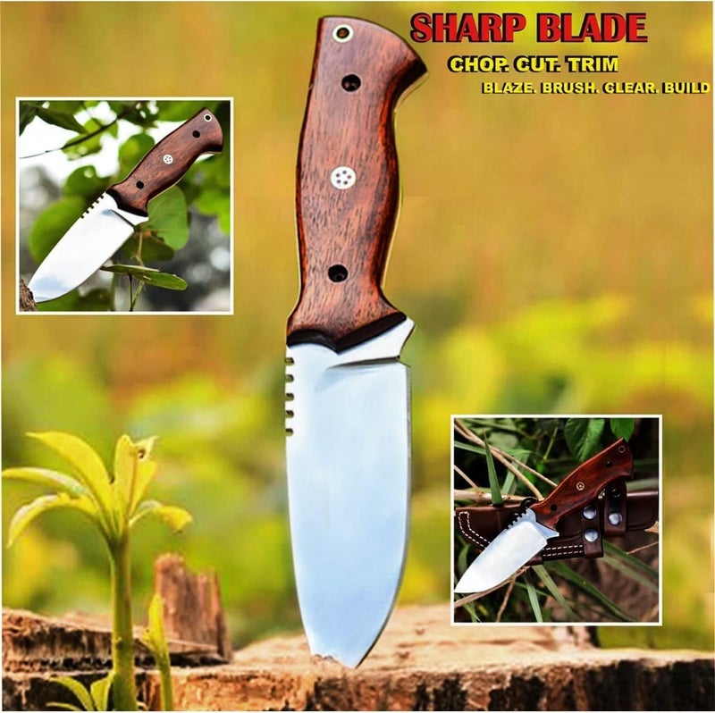 FH TRADERS Fixed Blade Tracker Knife - 9.6 Inch Stainless Steel Razor Sharp Blade Full Tang Bushcraft Knife with Premium Leather Sheath. Ideal For Hunting, Outdoor Camping, Hiking, Skiing - Image 4